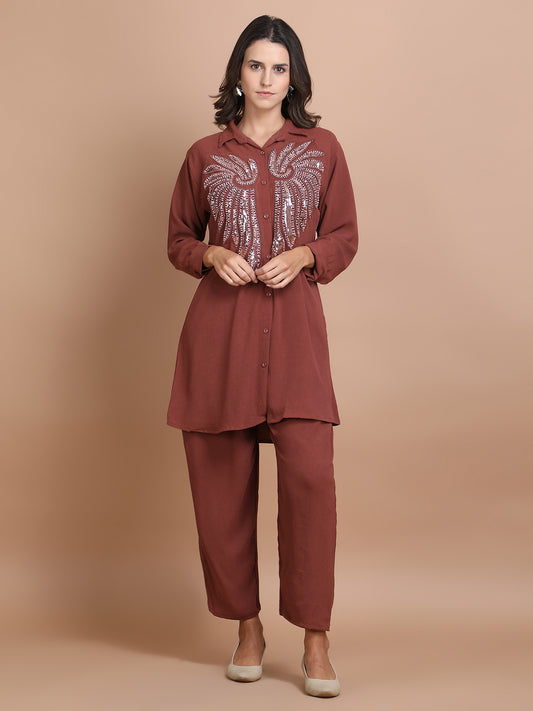 Pearl Embroidery Rayon Co-ord Set