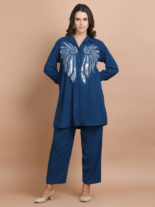 Pearl Embroidery Rayon Co-ord Set