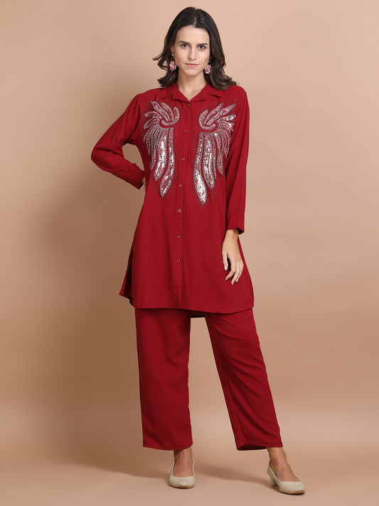 Pearl Embroidery Rayon Co-ord Set