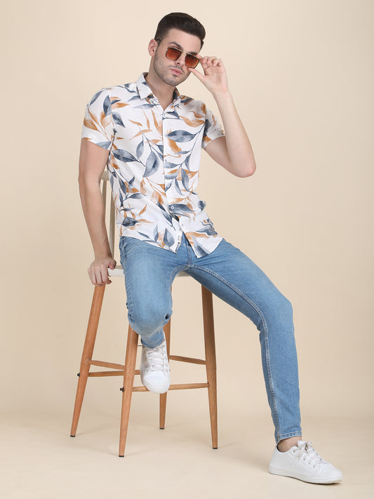 Leafy Printed Short Sleeves Casual Shirt