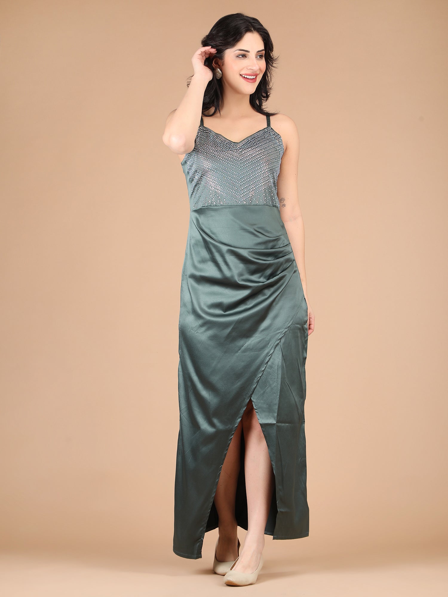 High Slit Bow Sleeveless Maxi Dress main image 1