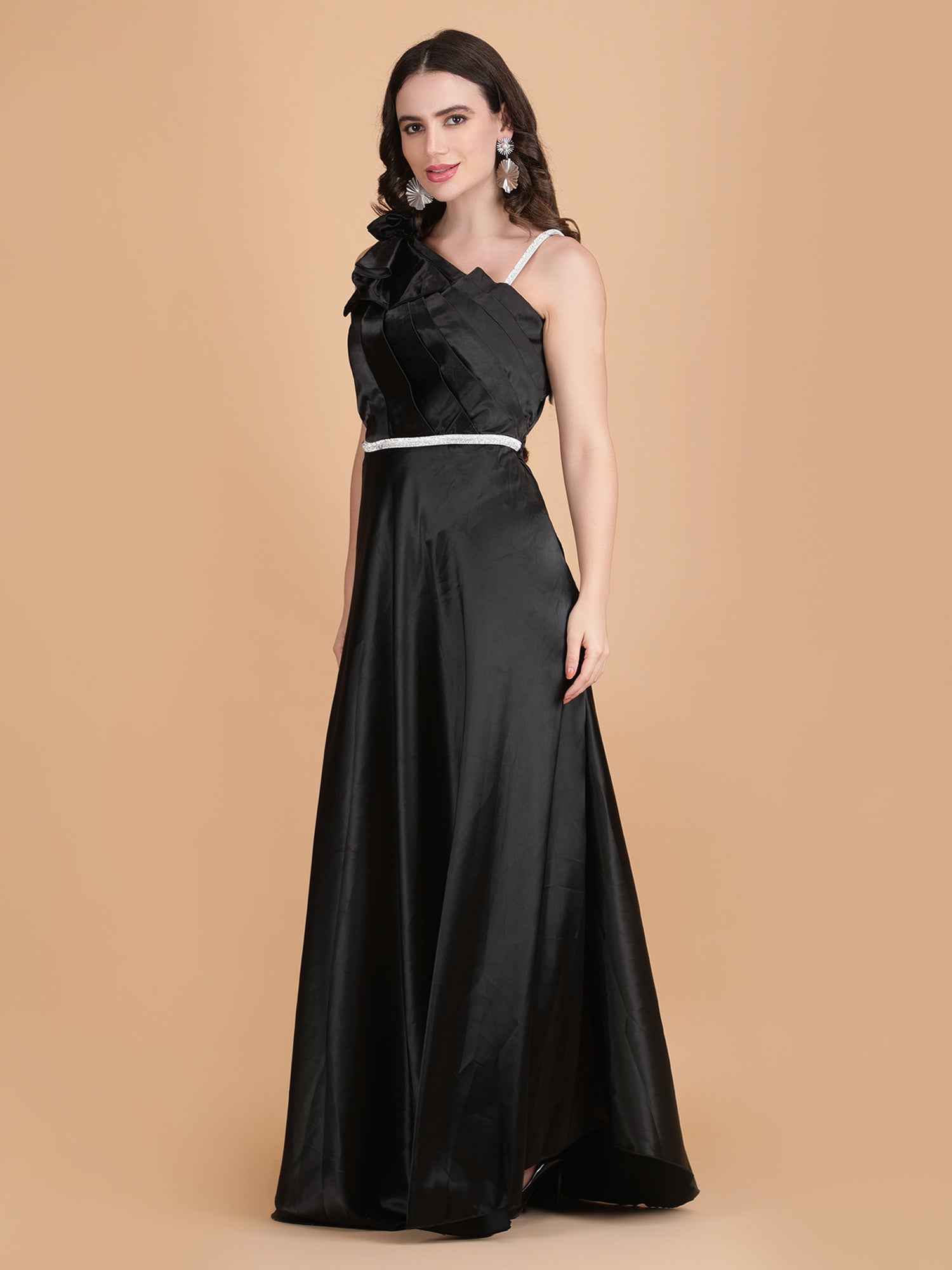One Shoulder Flared Full Length Gown Dress KalvinClo One Shoulder Flared Full Length Gown Dress KalvinClo