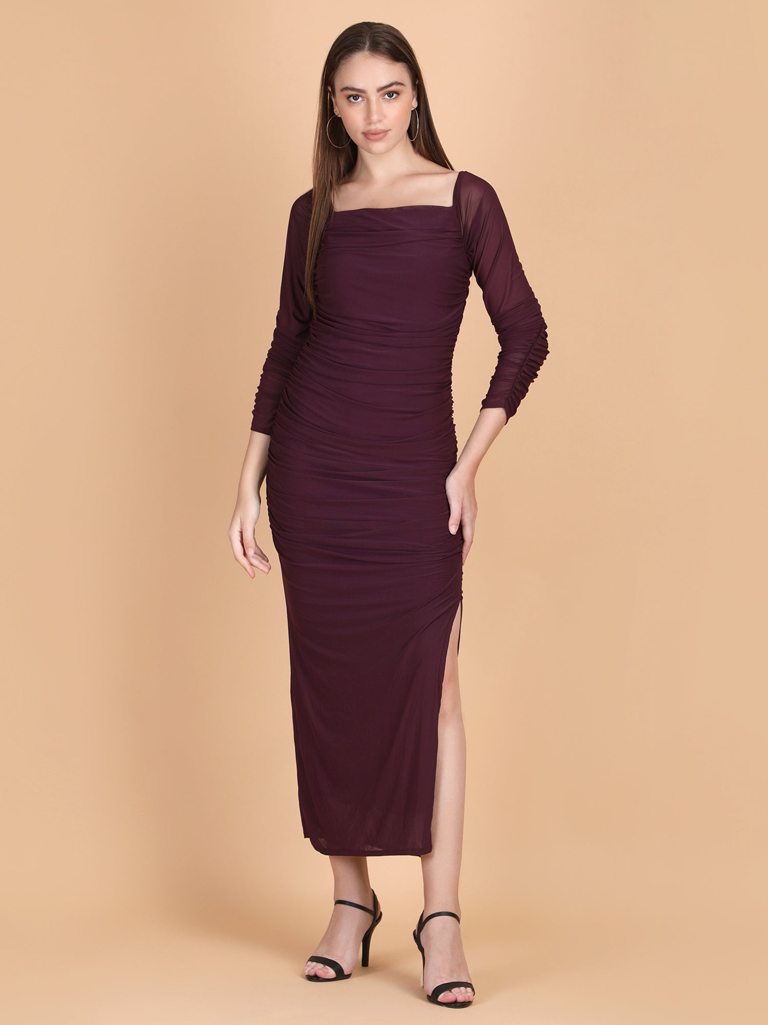Mesh Side Slit Bodycon Dress  KalvinClo