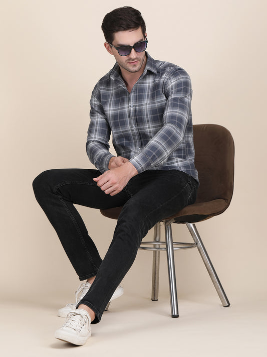 Check Spread Collar Casual Shirt