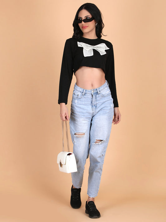 Designer Bow long Sleeves Crop Top