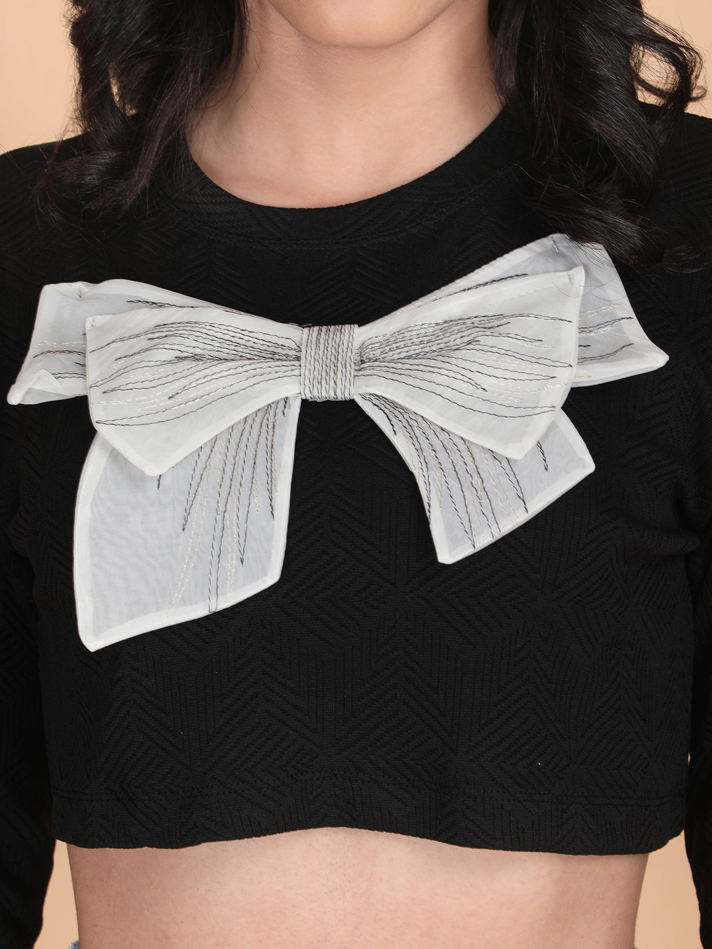 Designer Bow long Sleeves Crop Top