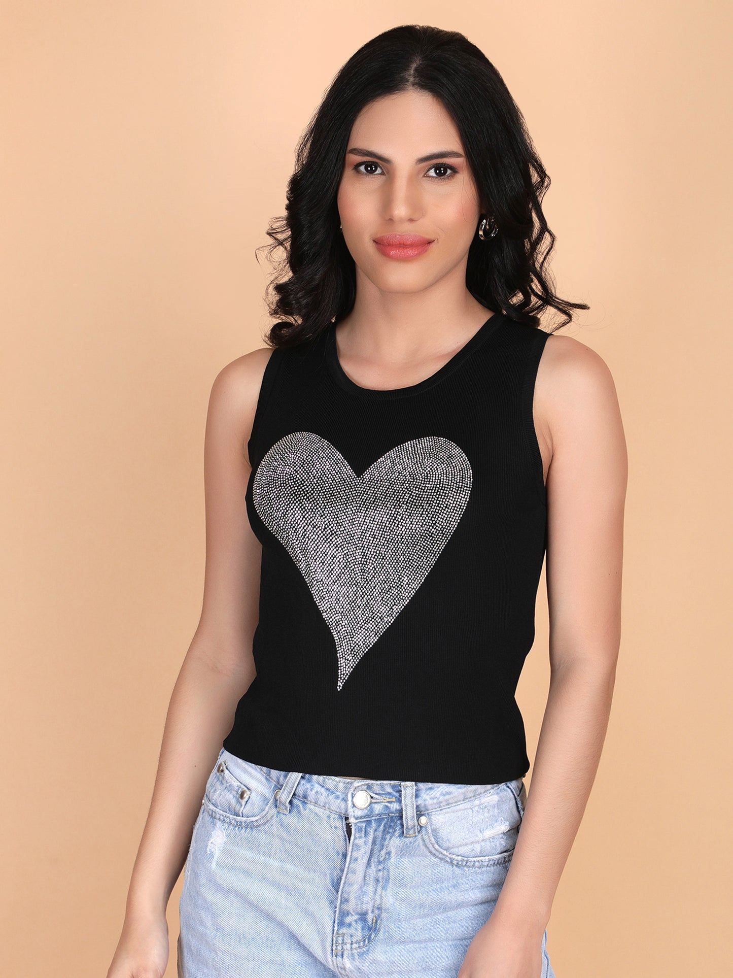 Swarovski Heart Ribbed Top