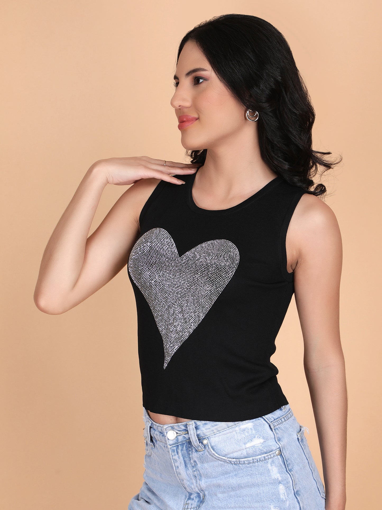 Swarovski Heart Ribbed Top