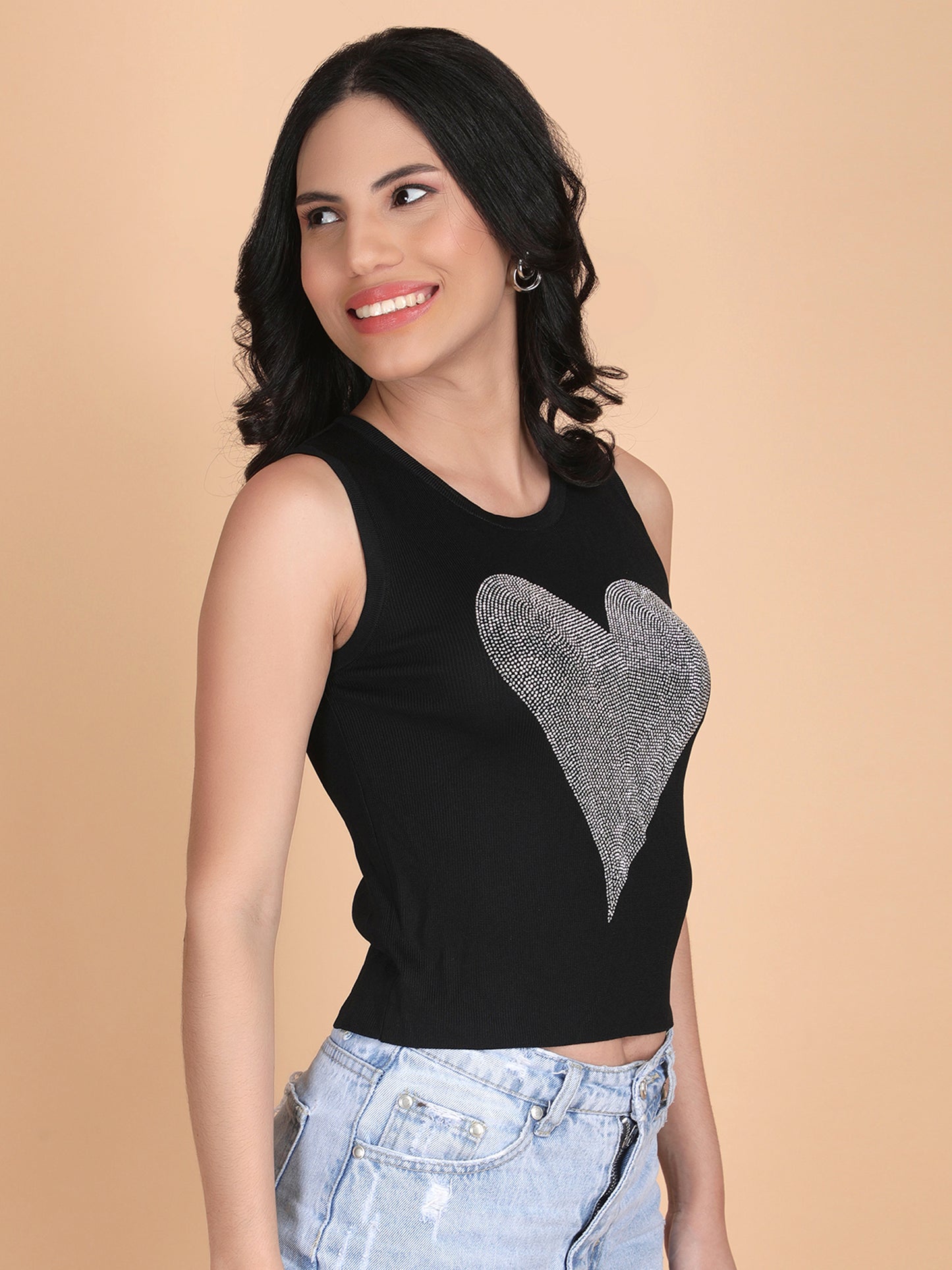 Swarovski Heart Ribbed Top