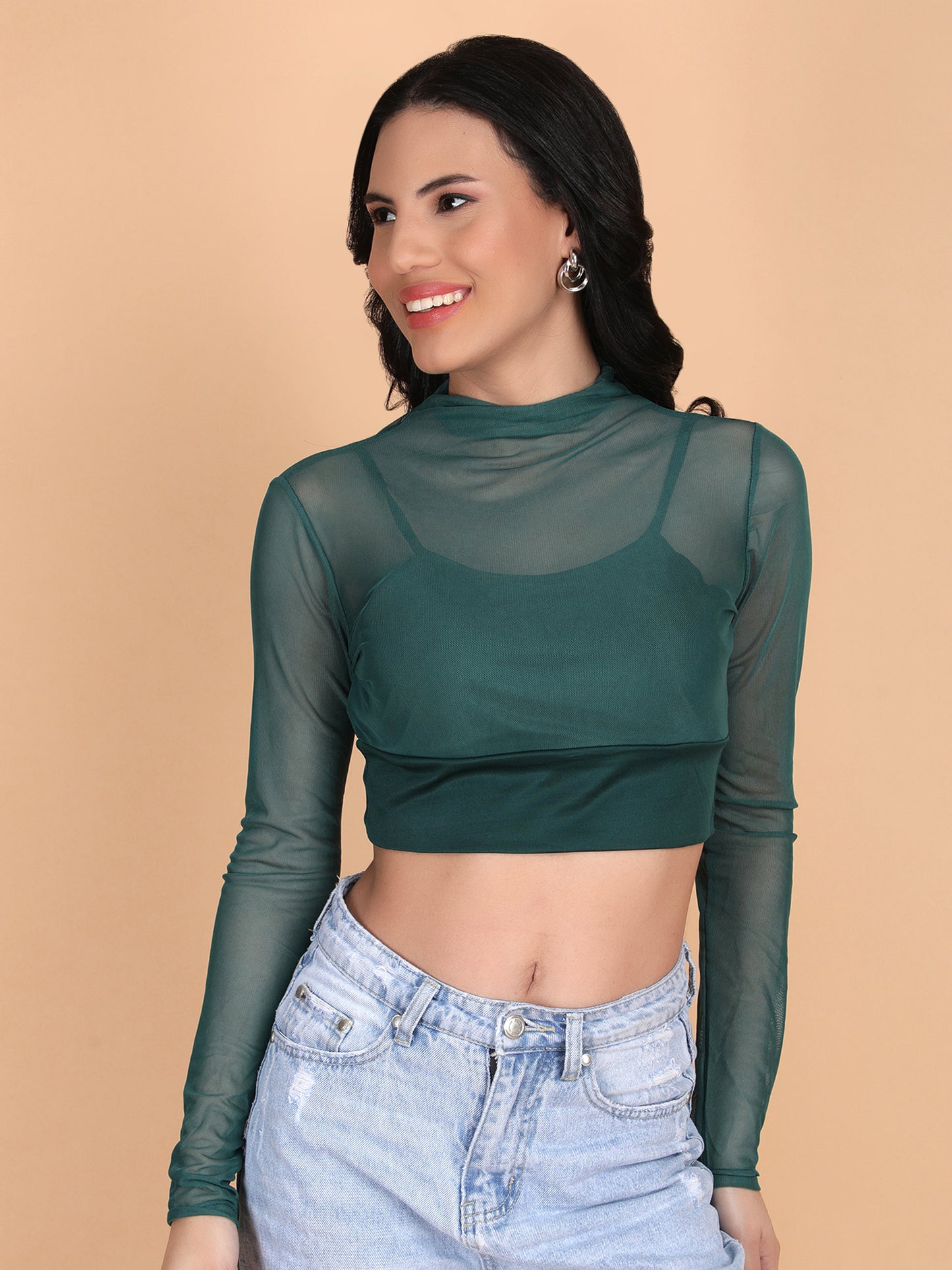 Mesh Long Sleeve Crop Top