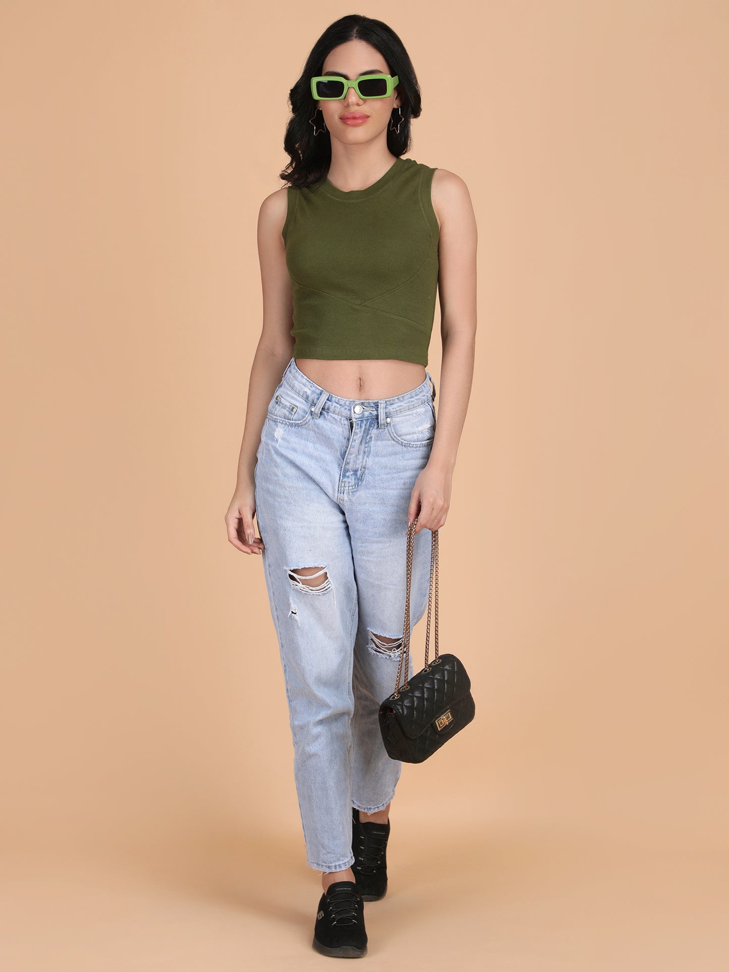 Designer Round Neck Sleeveless Crop Top