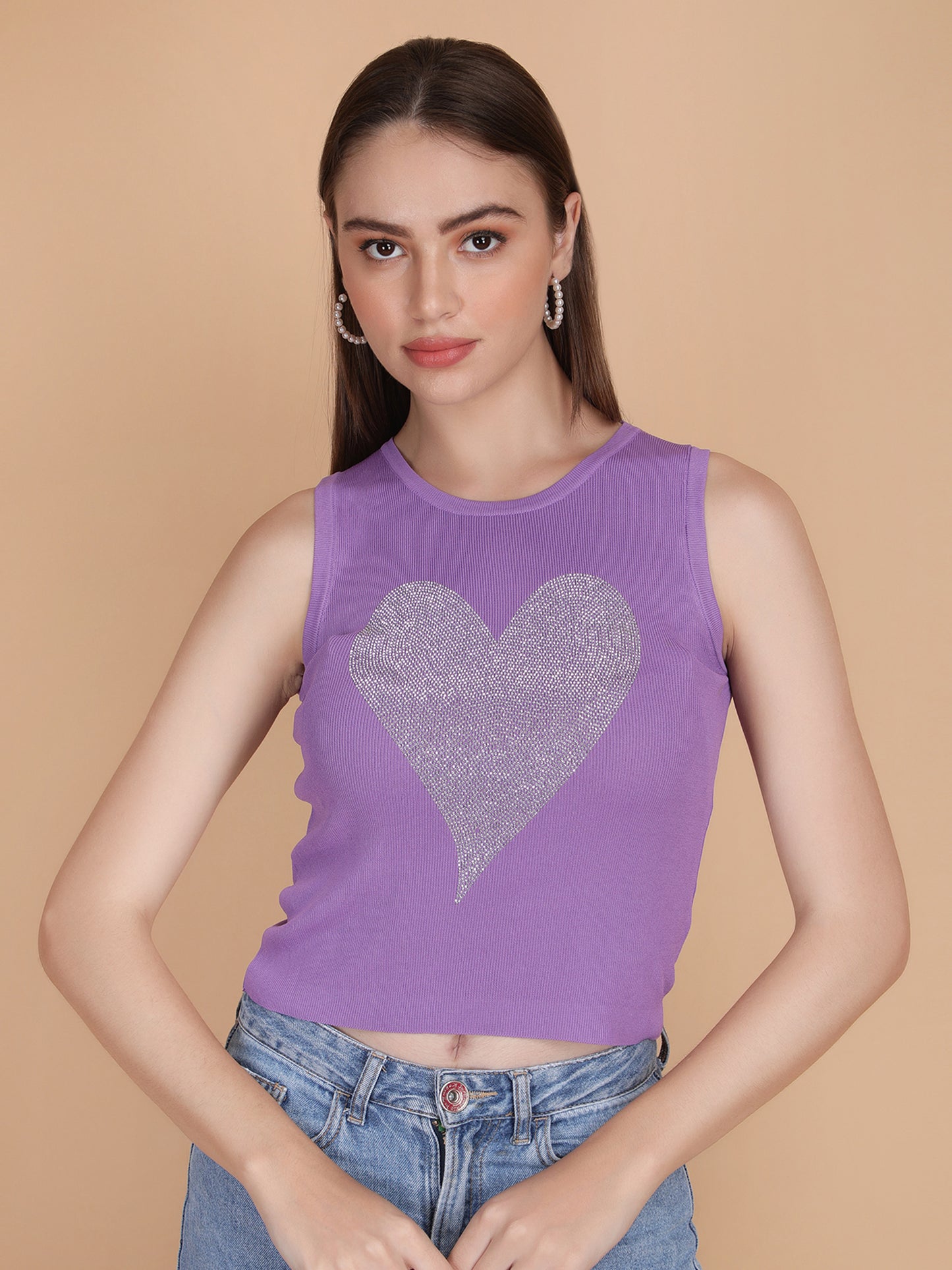 Swarovski Heart Ribbed Top