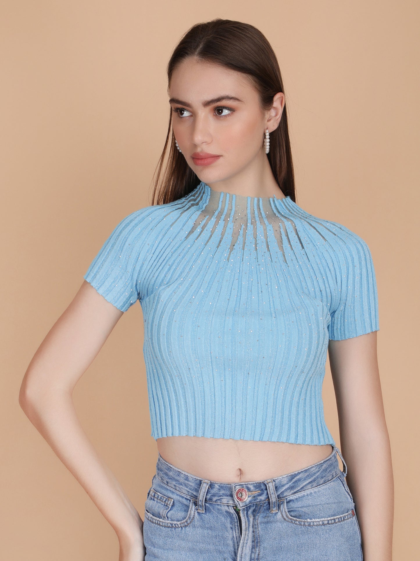 Knit Mesh Crop Top