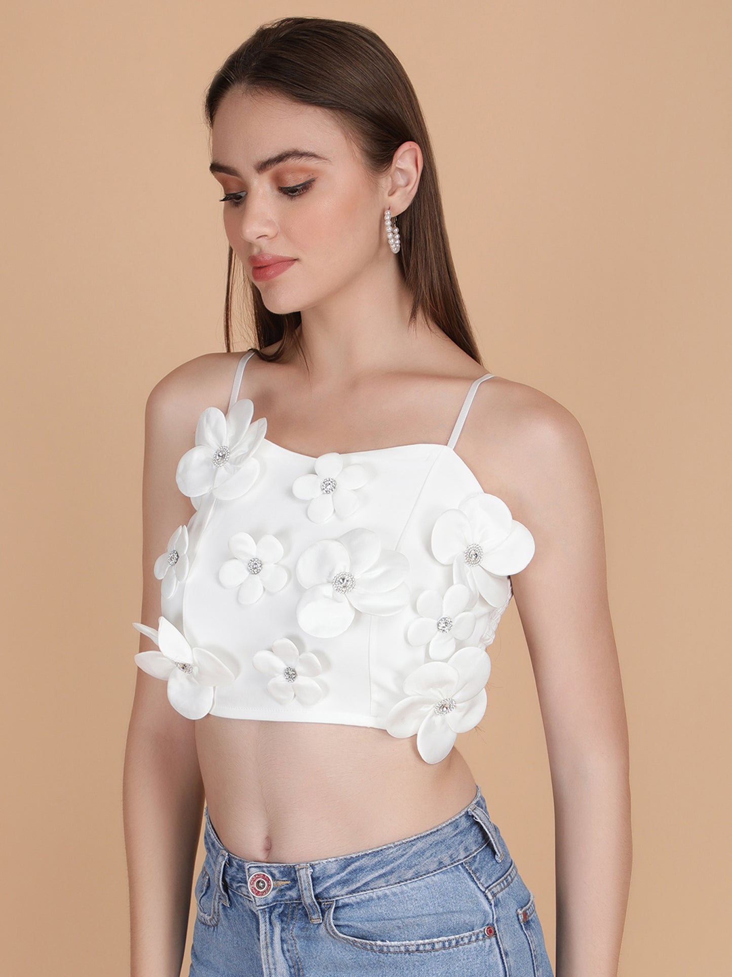 3D Flowers Spaghetti Strap Crop Top