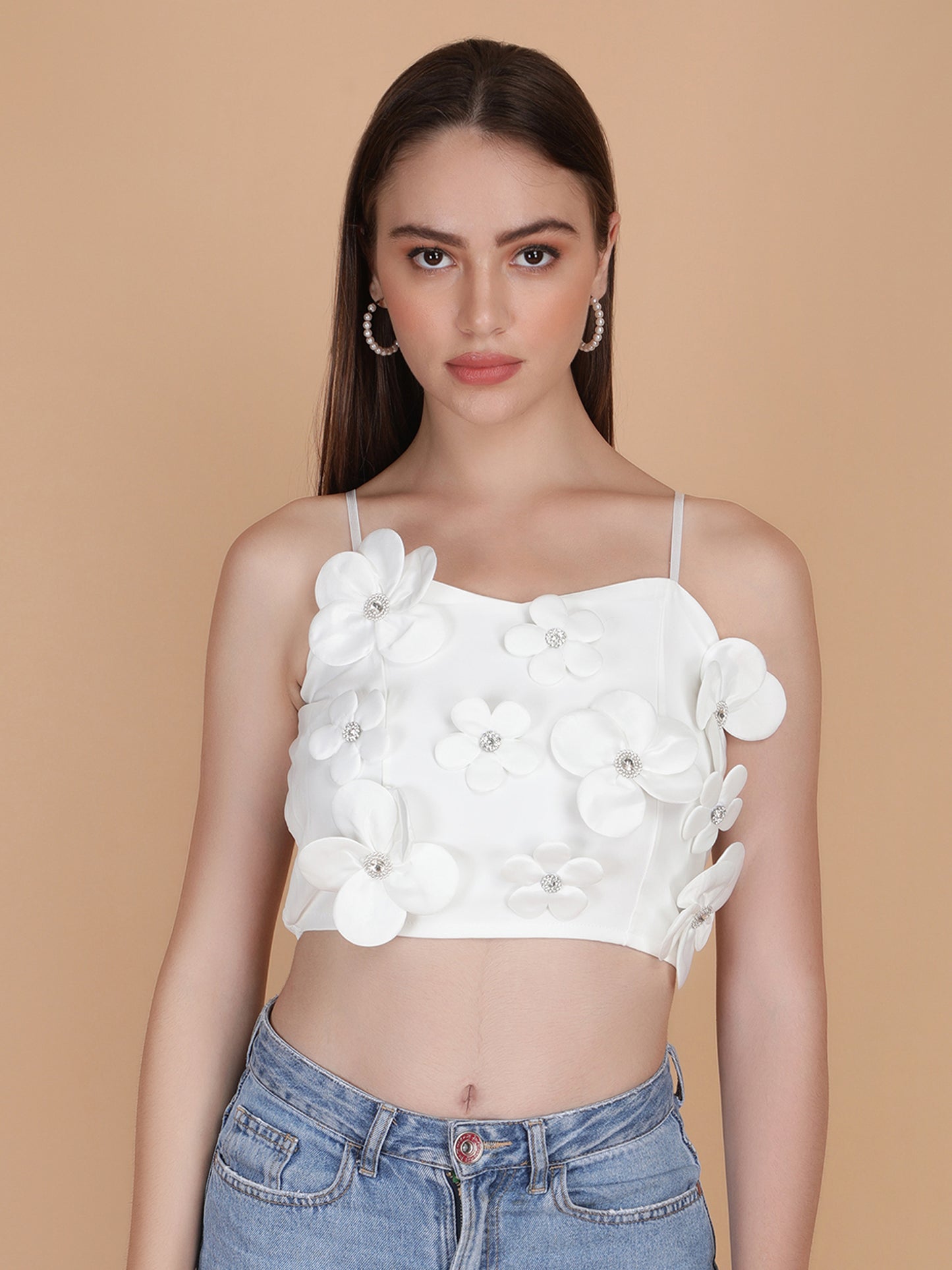 3D Flowers Spaghetti Strap Crop Top