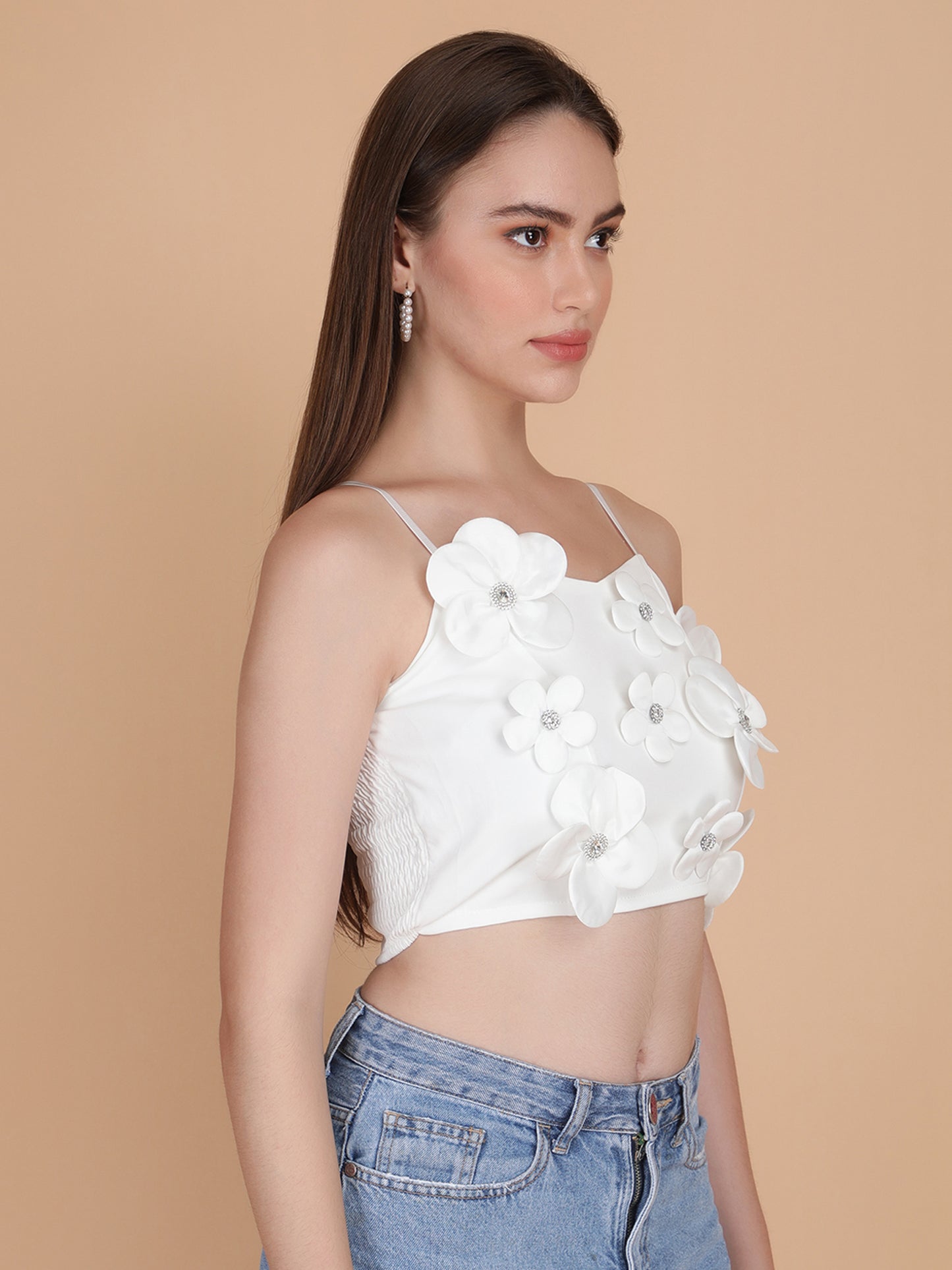 3D Flowers Spaghetti Strap Crop Top