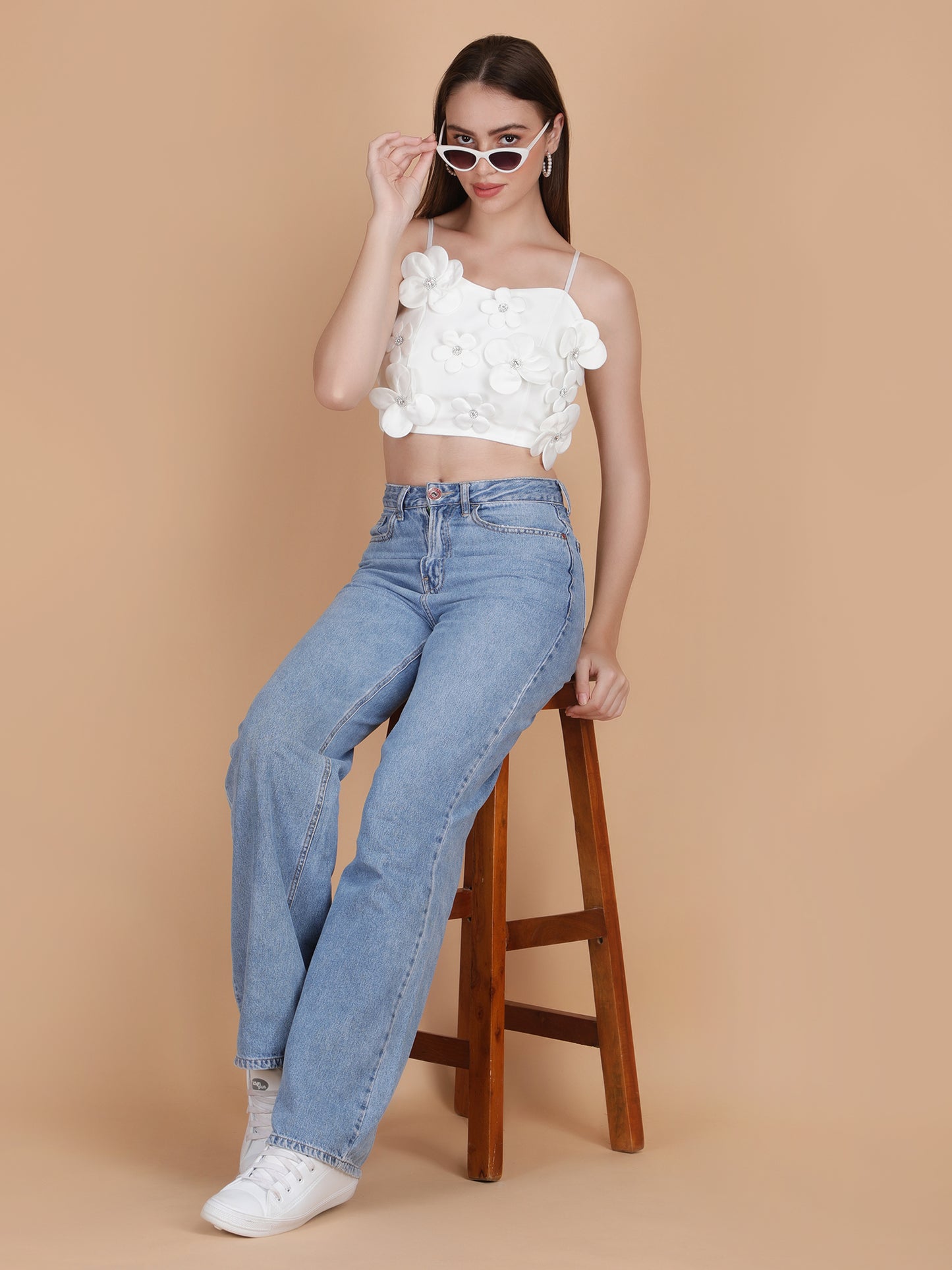 3D Flowers Spaghetti Strap Crop Top