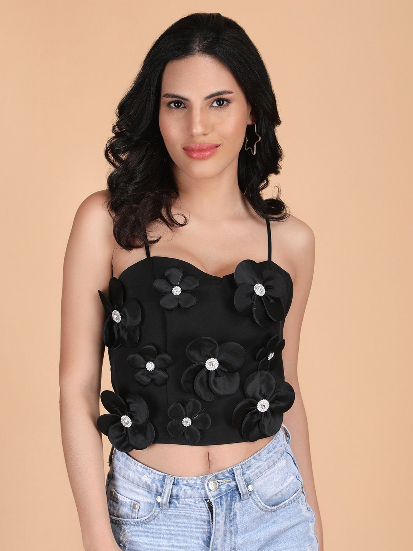 3D Flowers Spaghetti Strap Crop Top