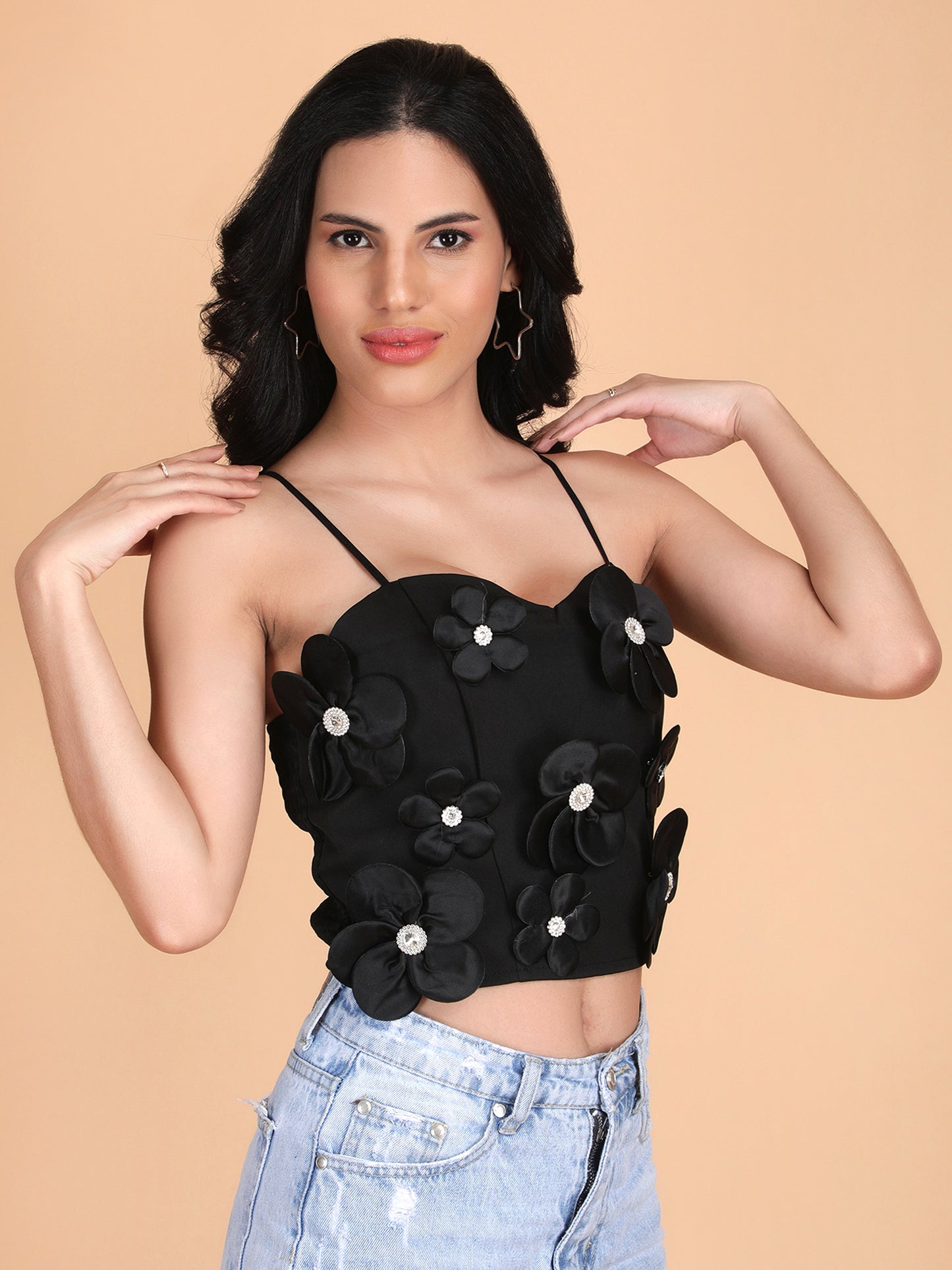 3D Flowers Spaghetti Strap Crop Top