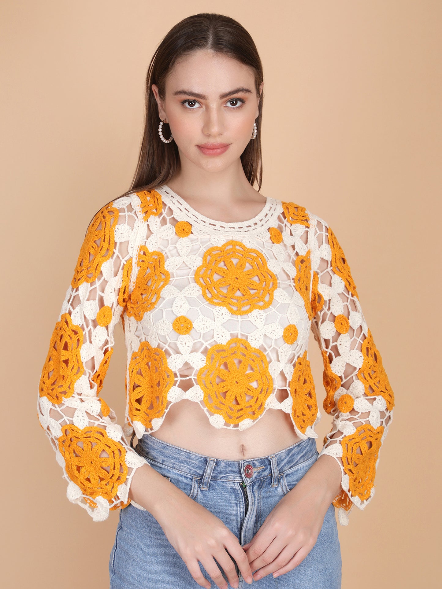 Acrylic Crochet Round Neck Crop Top