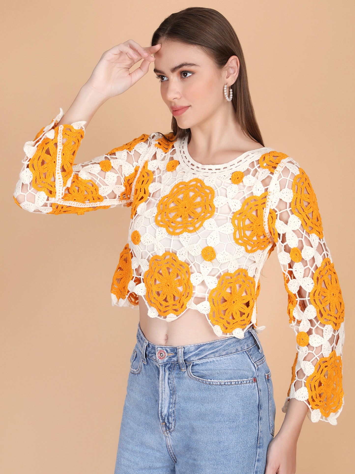 Acrylic Crochet Round Neck Crop Top