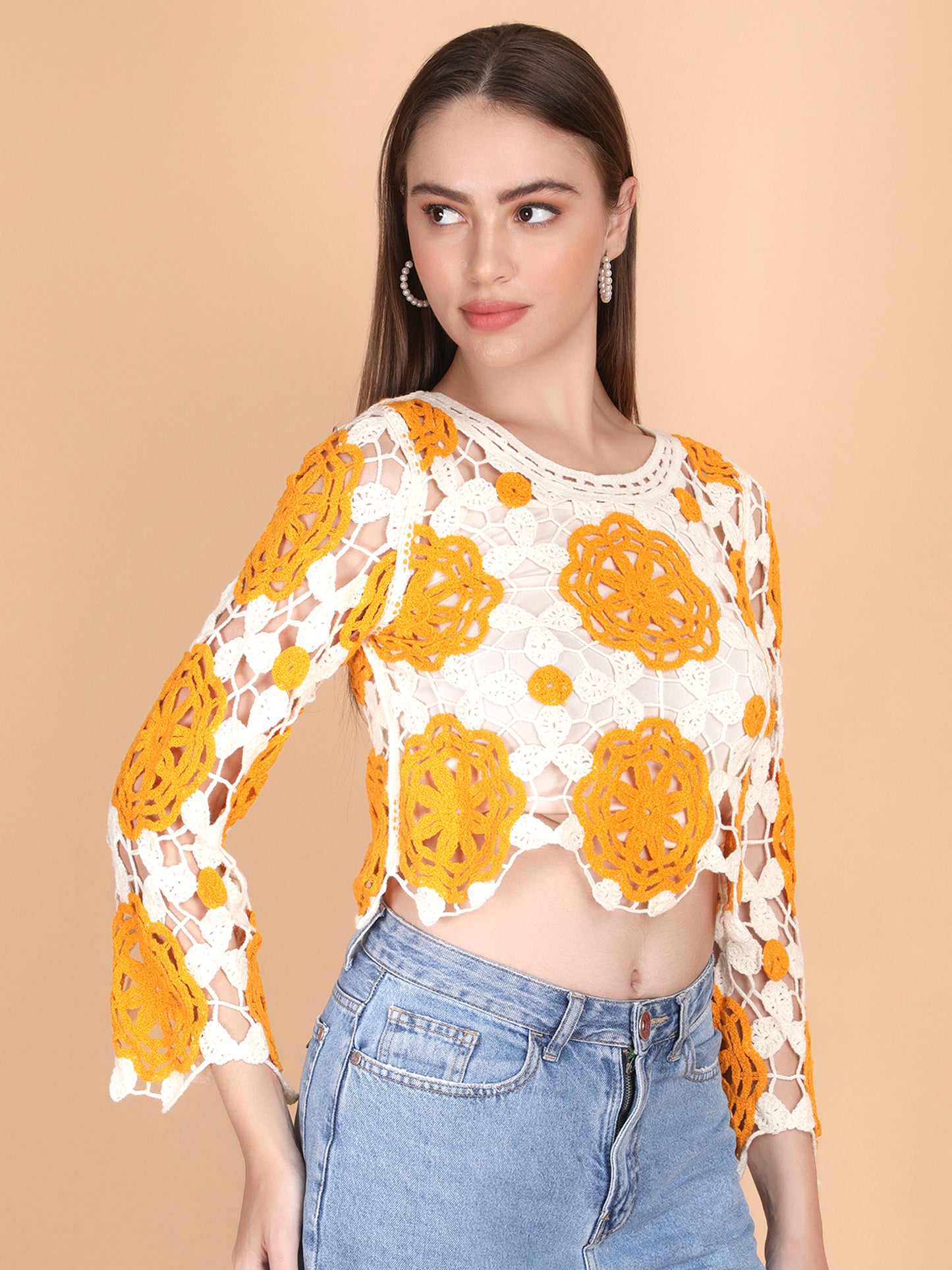 Acrylic Crochet Round Neck Crop Top