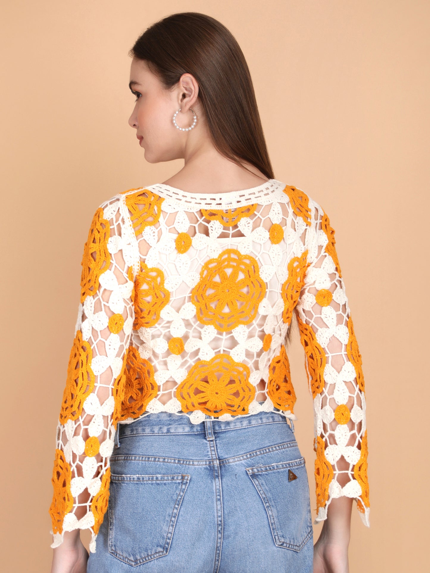 Acrylic Crochet Round Neck Crop Top