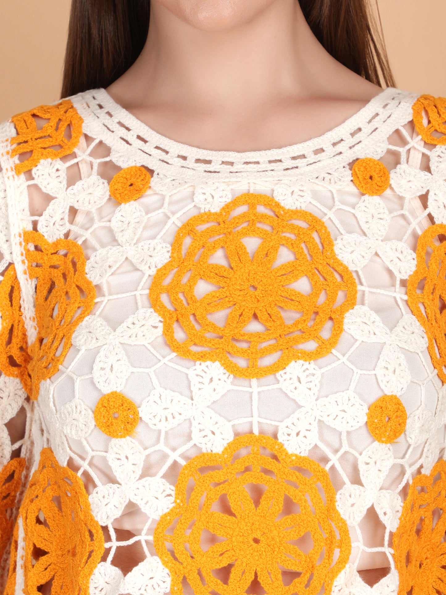 Acrylic Crochet Round Neck Crop Top