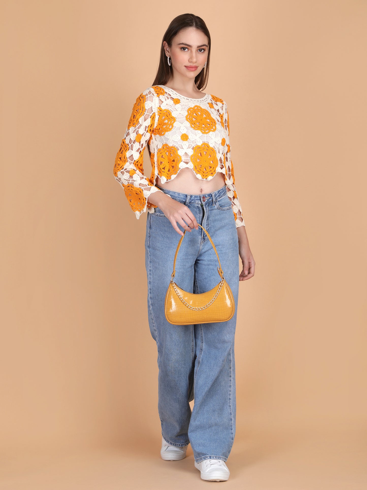 Acrylic Crochet Round Neck Crop Top