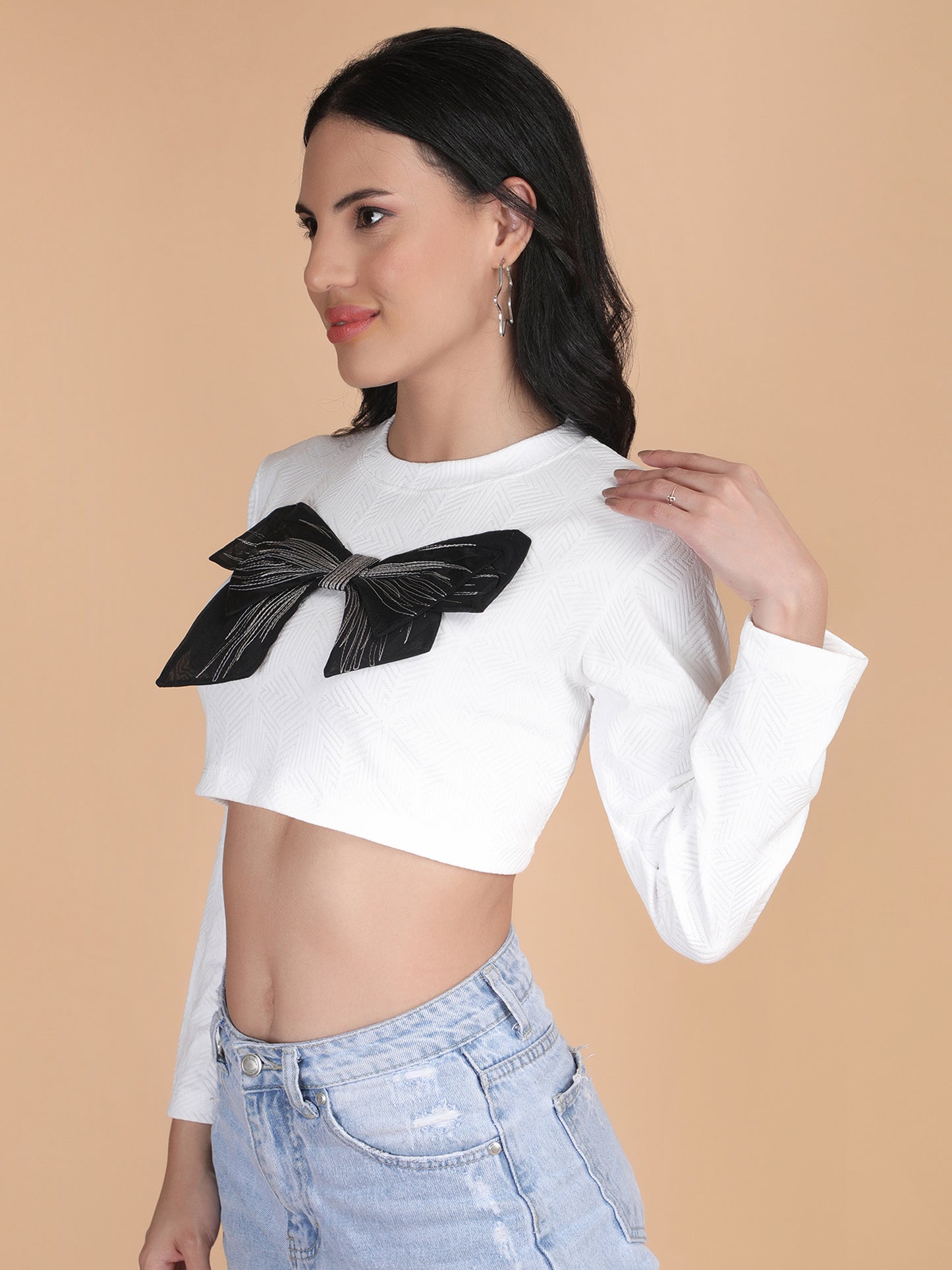 Designer Bow long Sleeves Crop Top