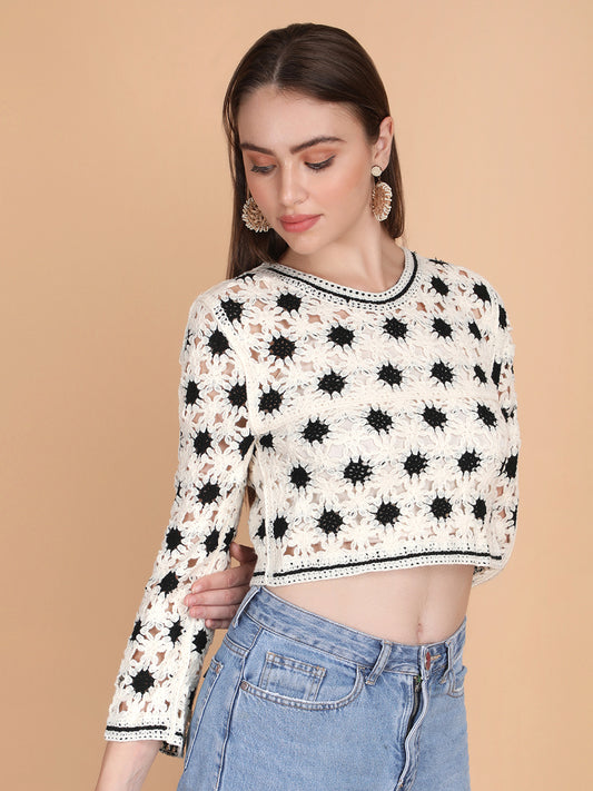 Acrylic Crochet Round Neck Crop Top