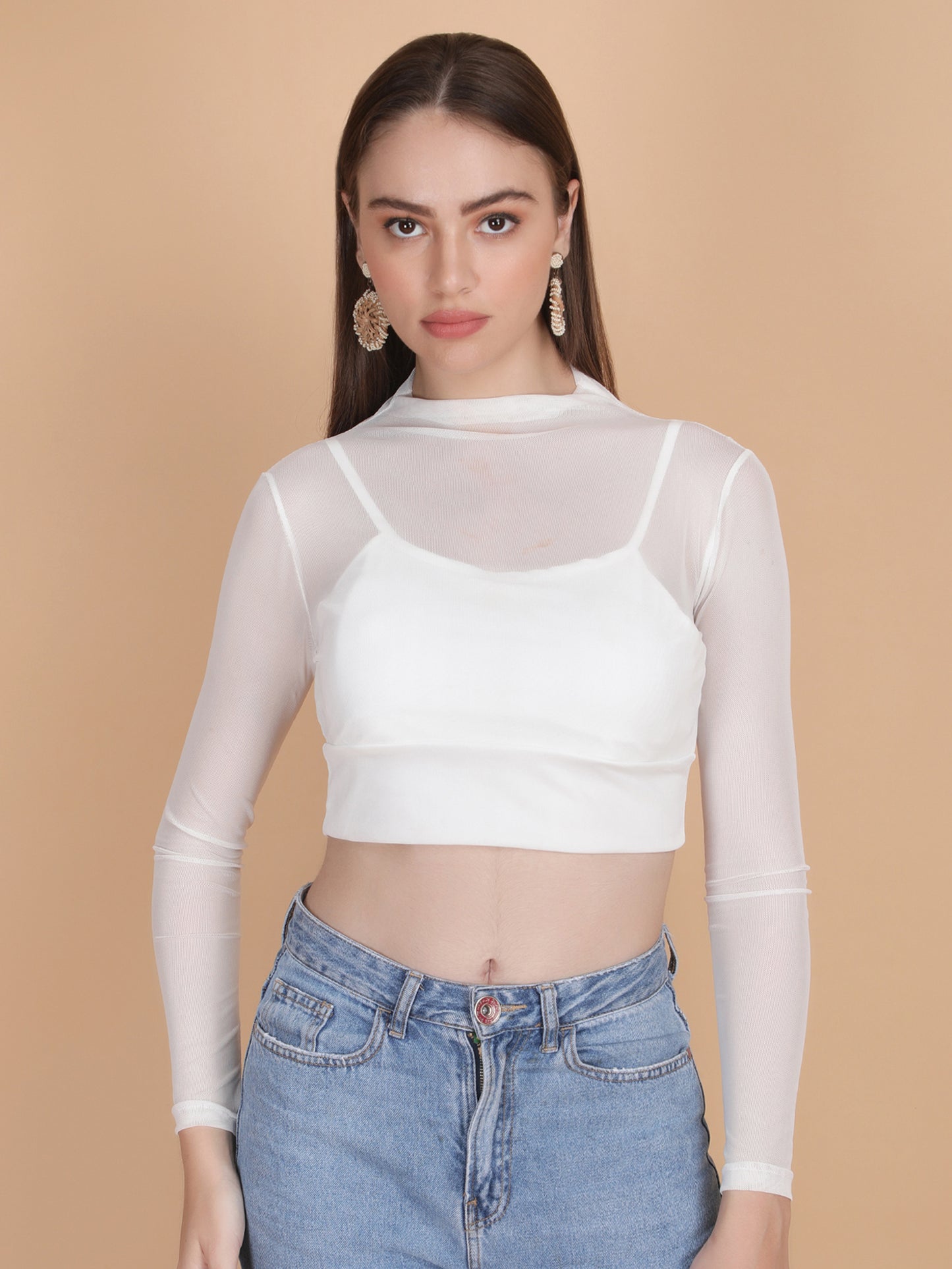 Mesh Long Sleeve Crop Top