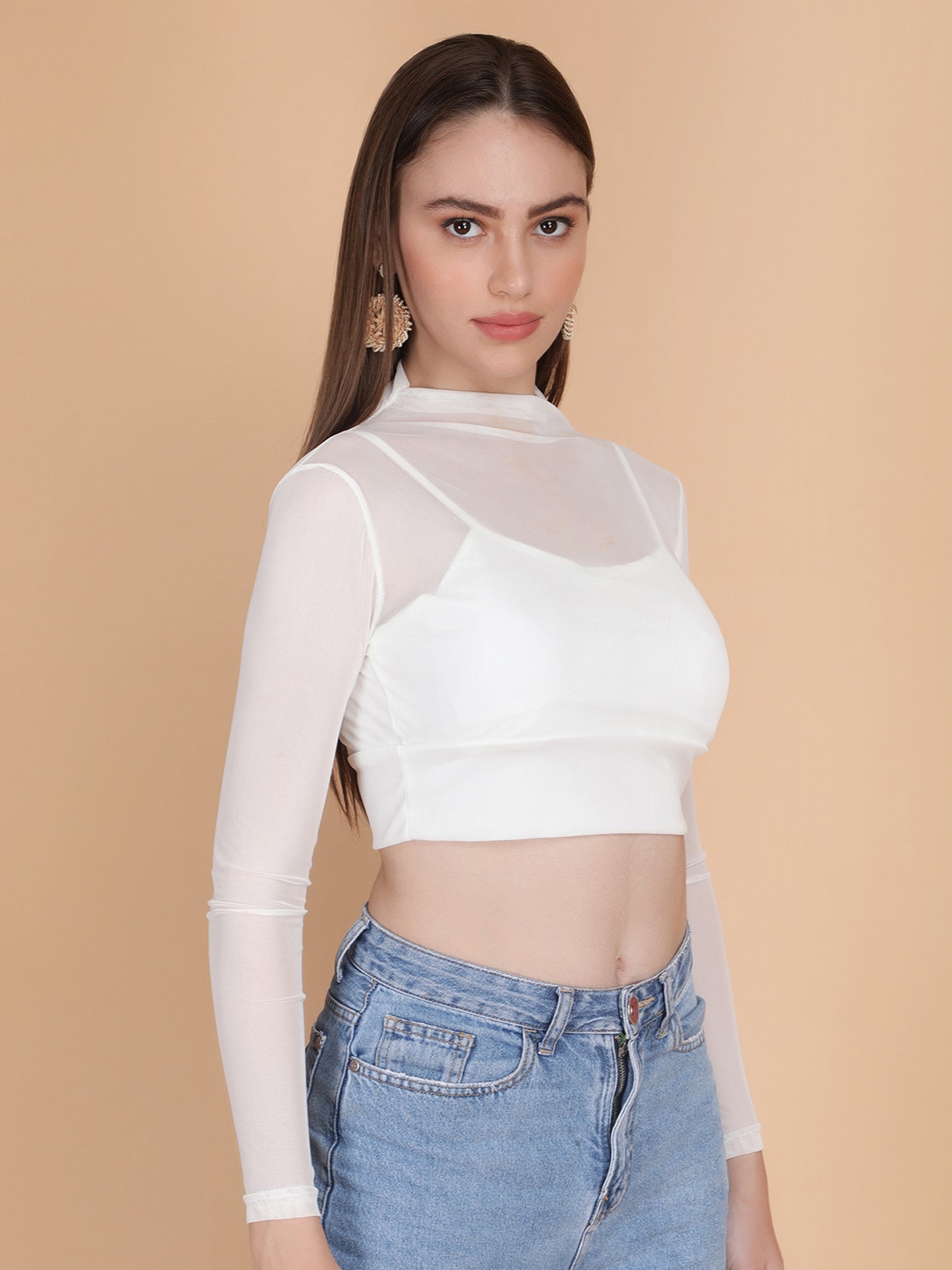 Mesh Long Sleeve Crop Top