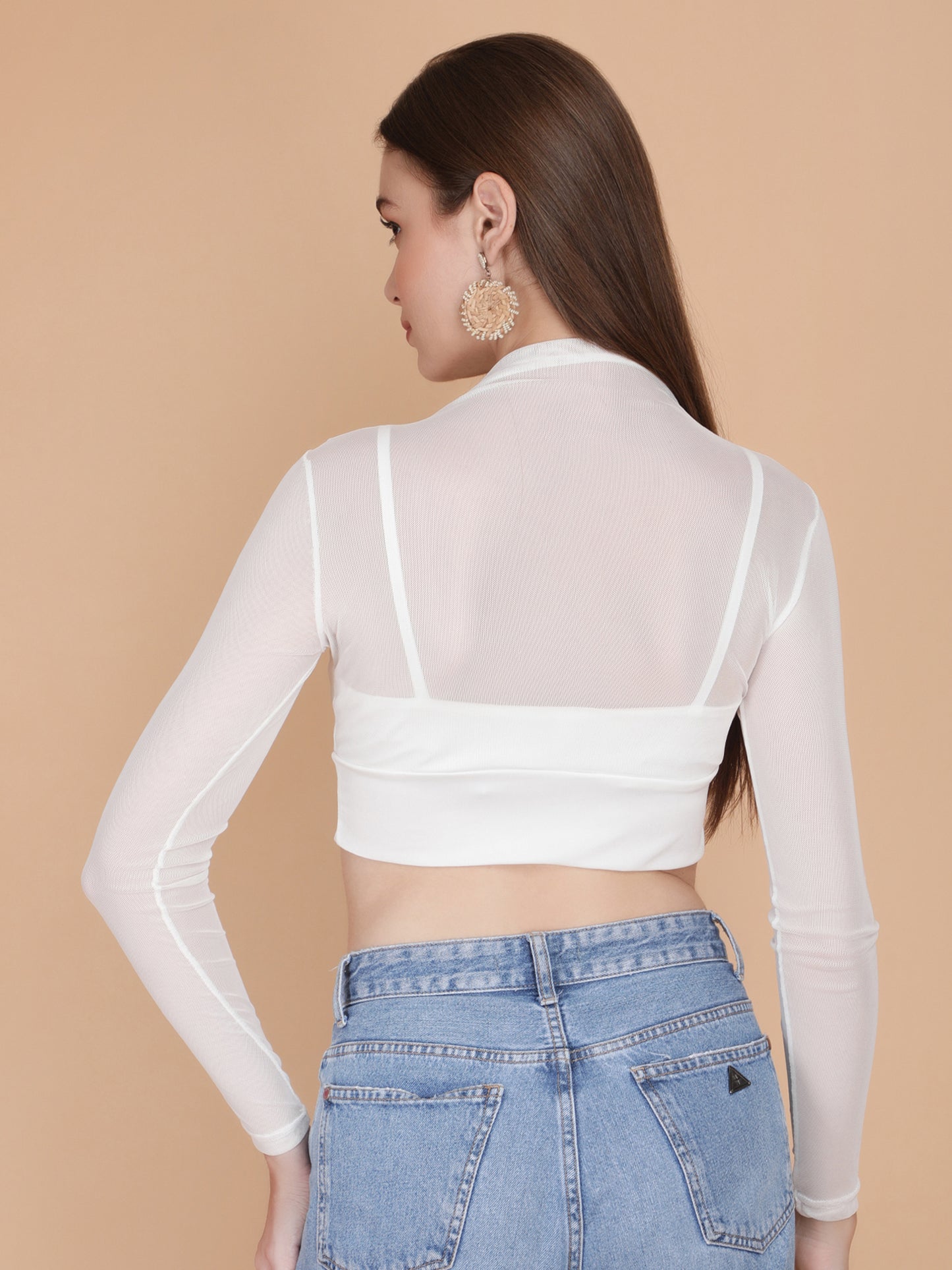 Mesh Long Sleeve Crop Top