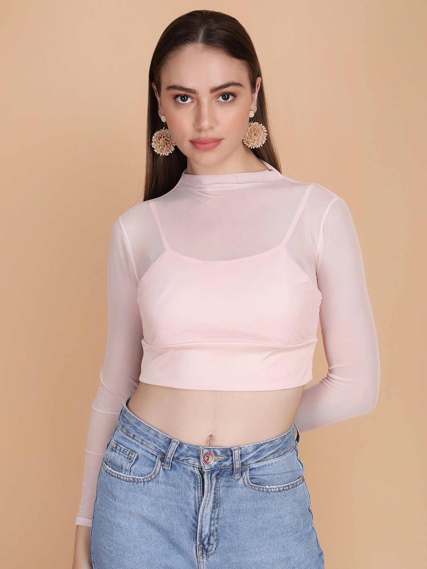 Mesh Long Sleeve Crop Top