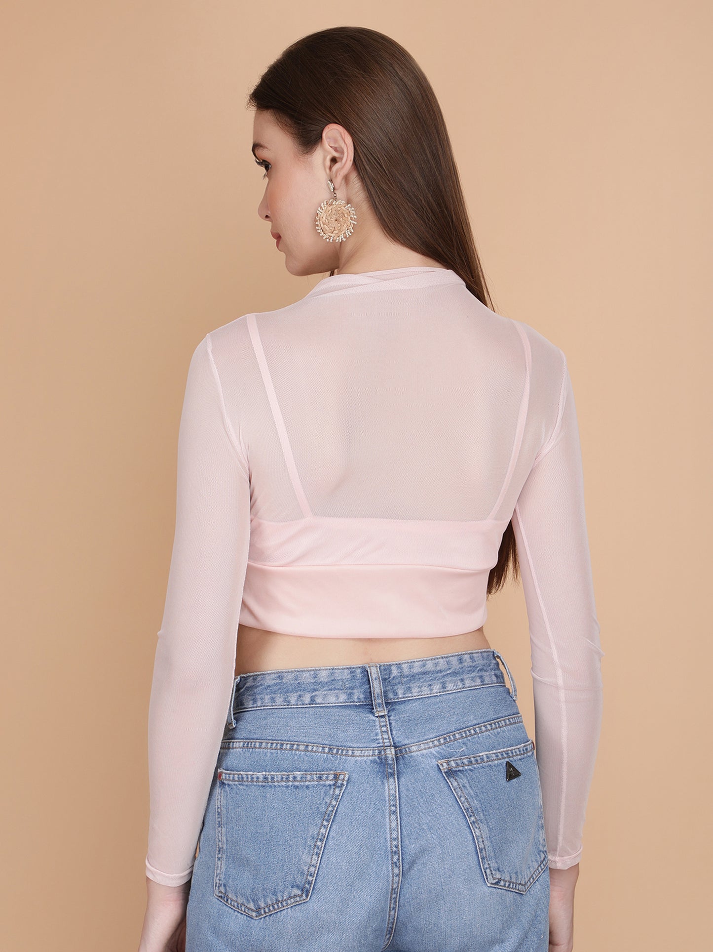 Mesh Long Sleeve Crop Top