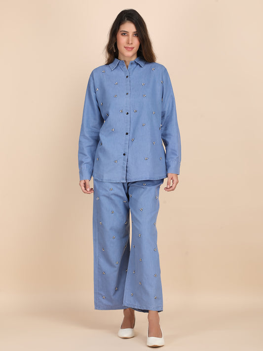 Rhinestone Embellished Casual Denim Co-ord Set