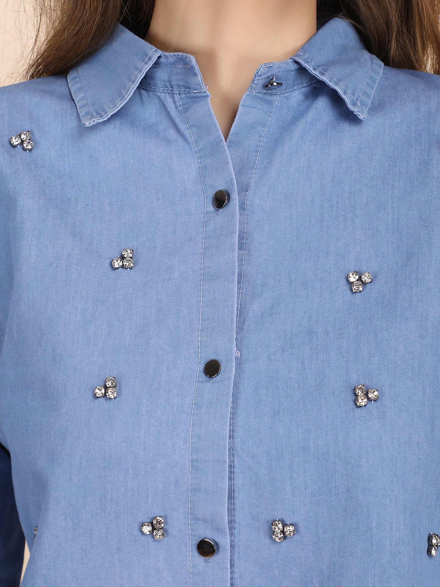 Rhinestone Embellished Casual Denim Co-ord Set