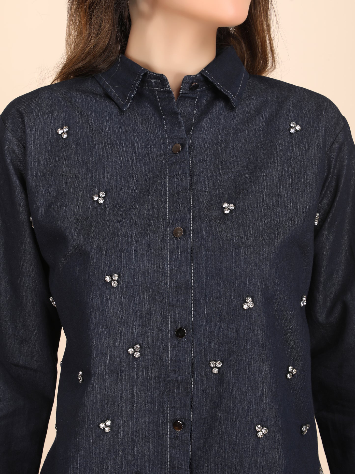 Rhinestone Embellished Casual Denim Co-ord Set