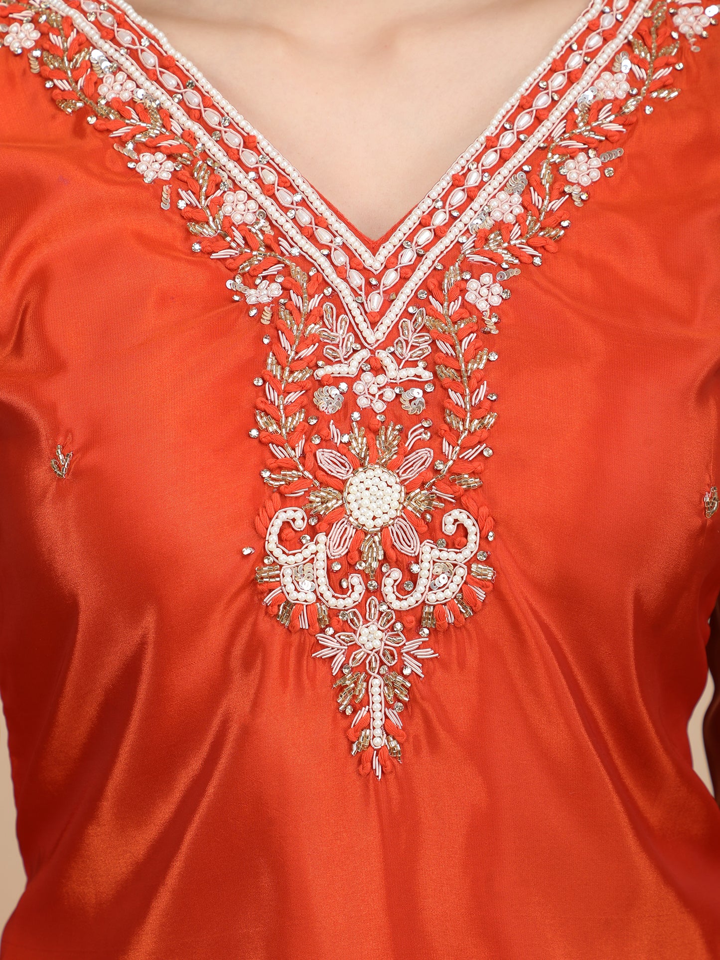 Exquisite Glass Silk hand Embroidery Co-ord Set