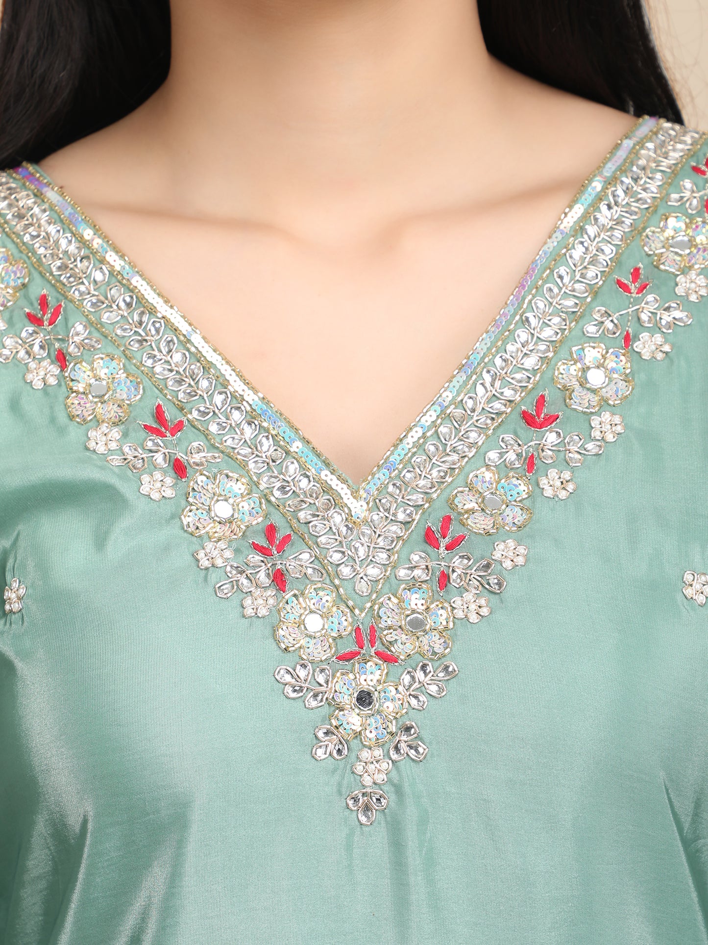 Exquisite Glass Silk hand Embroidery Co-ord Set