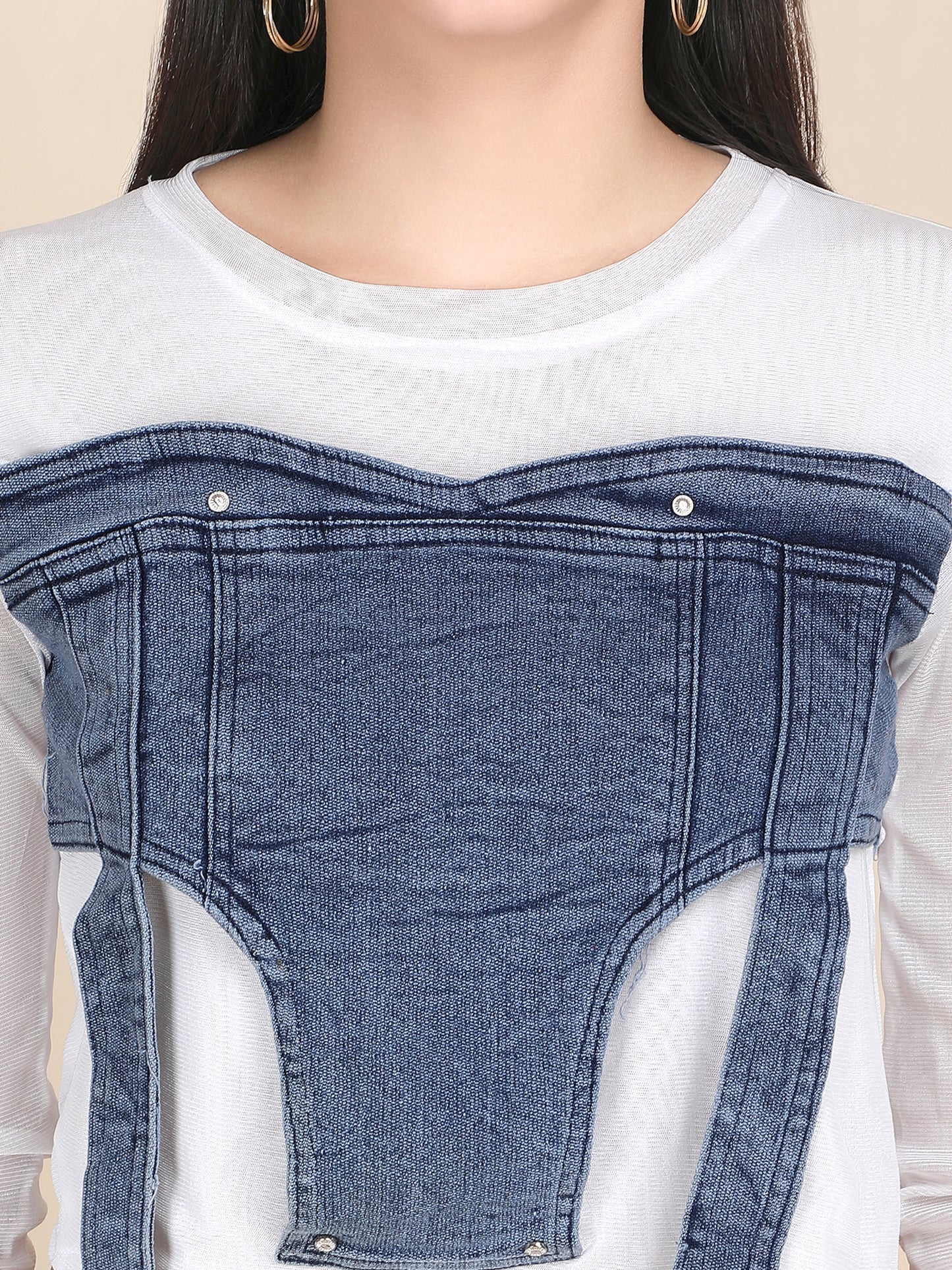 Denim Power Net Long Sleeves Crop Top