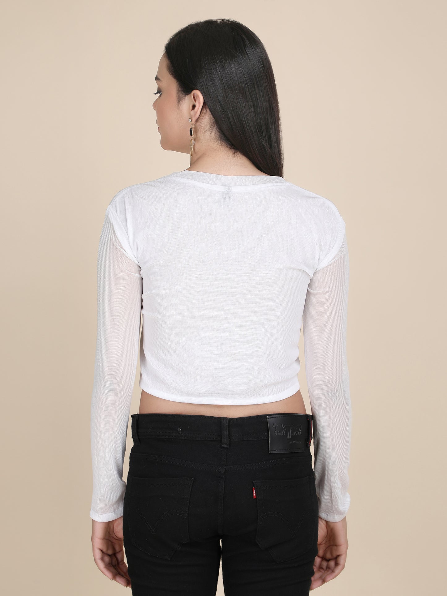 Denim Power Net Long Sleeves Crop Top