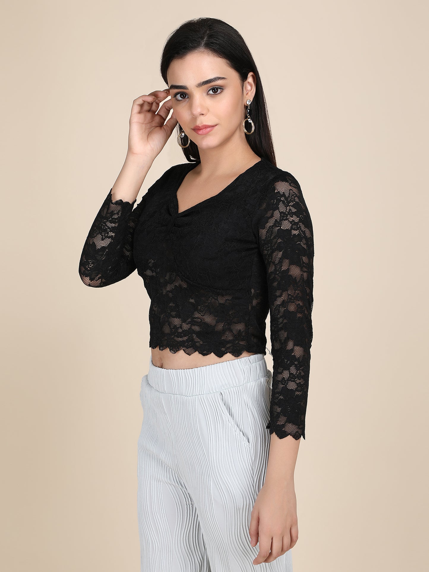 Designer Net Long Sleeves Top