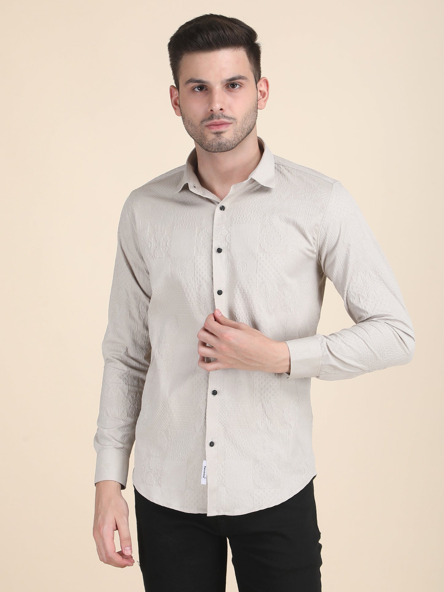 Men Plain Jacquard Slim Fit Casual Shirt