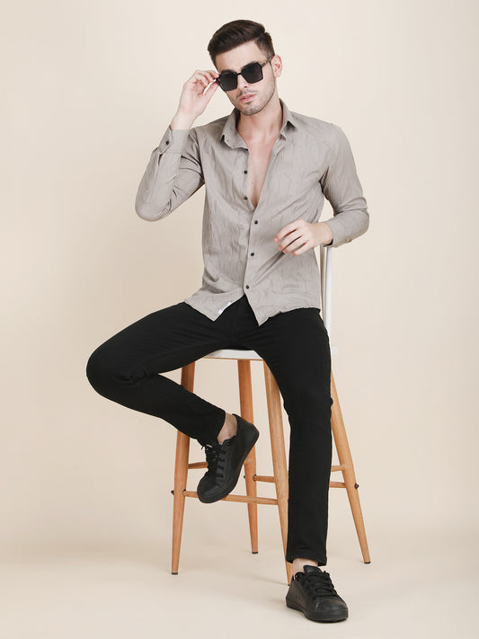 Men Jacquard Texture Slim Fit Casual Shirt