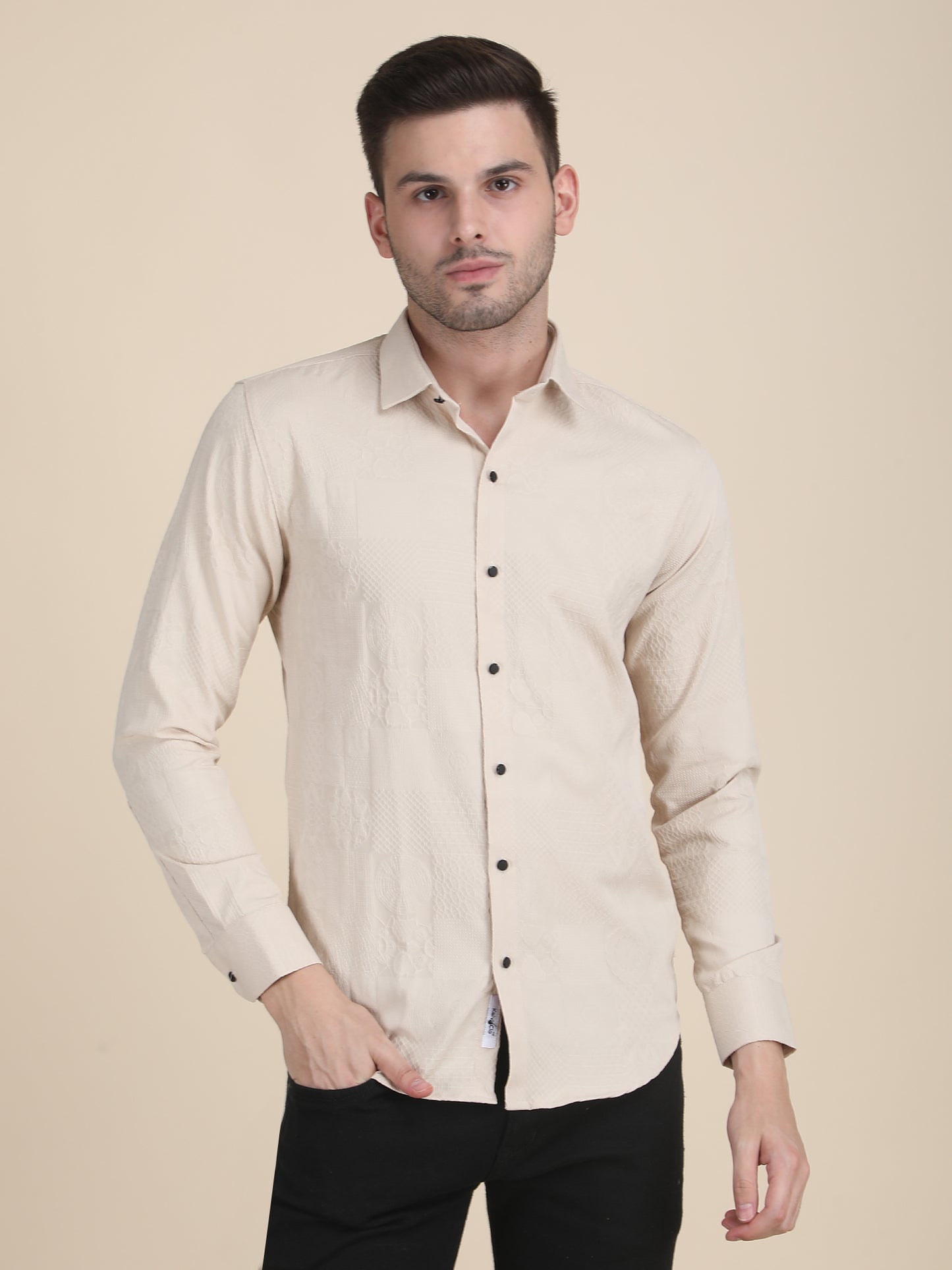 Men Plain Jacquard Slim Fit Casual Shirt