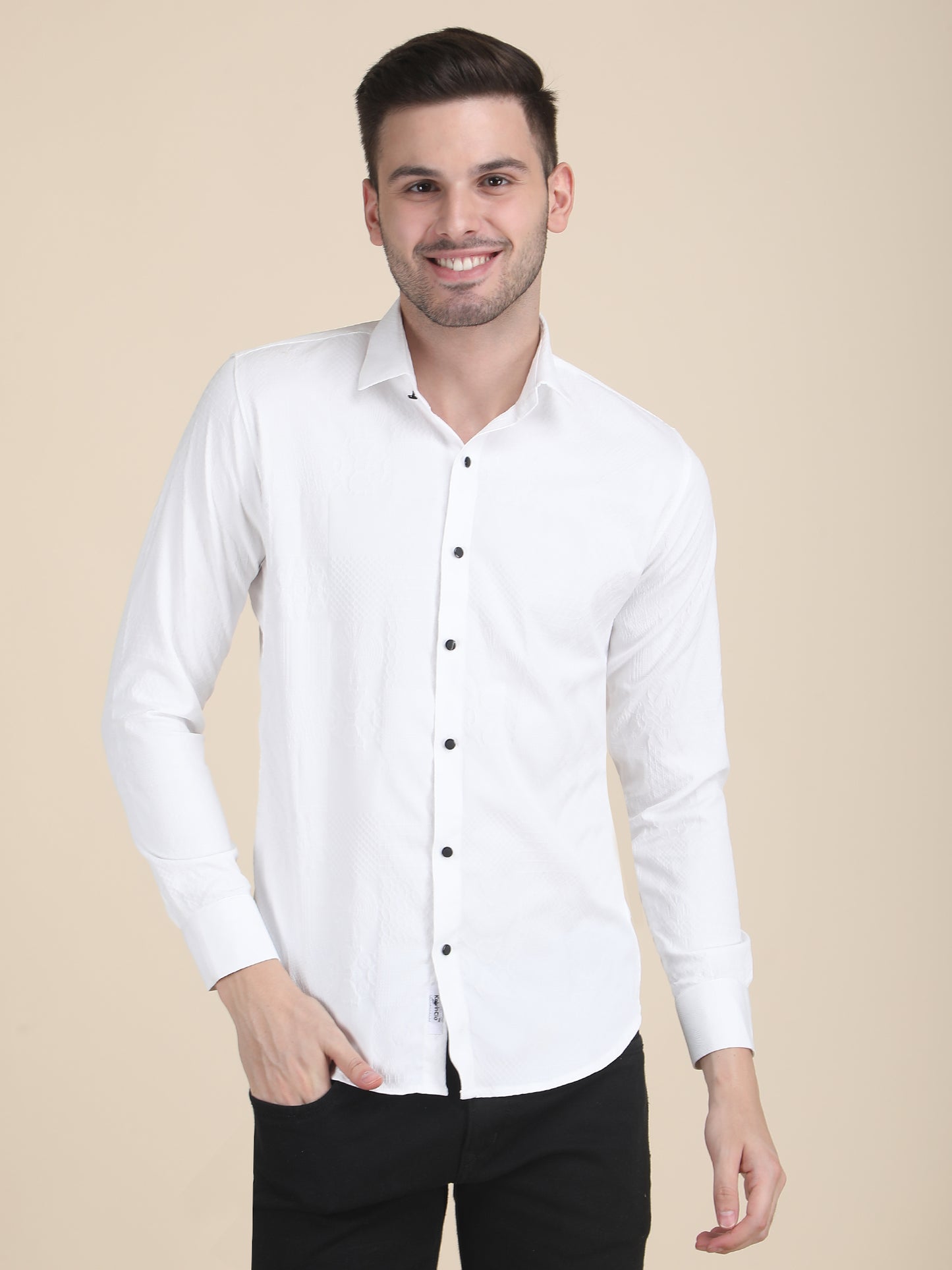 Men Plain Jacquard Slim Fit Casual Shirt