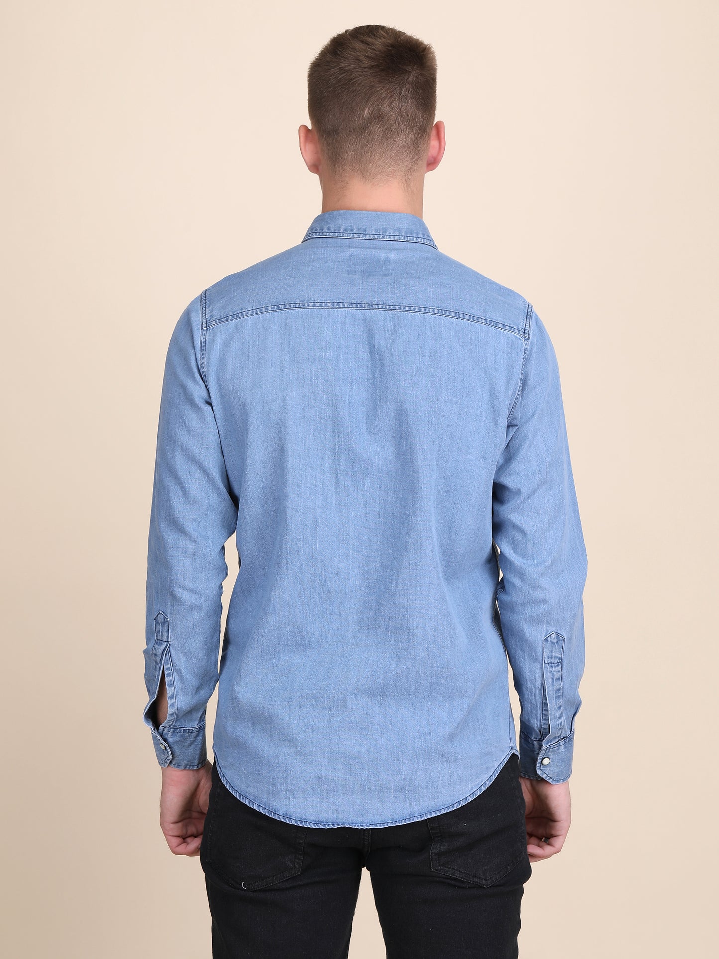 Denim Spread Collar Slim Fit Shirt