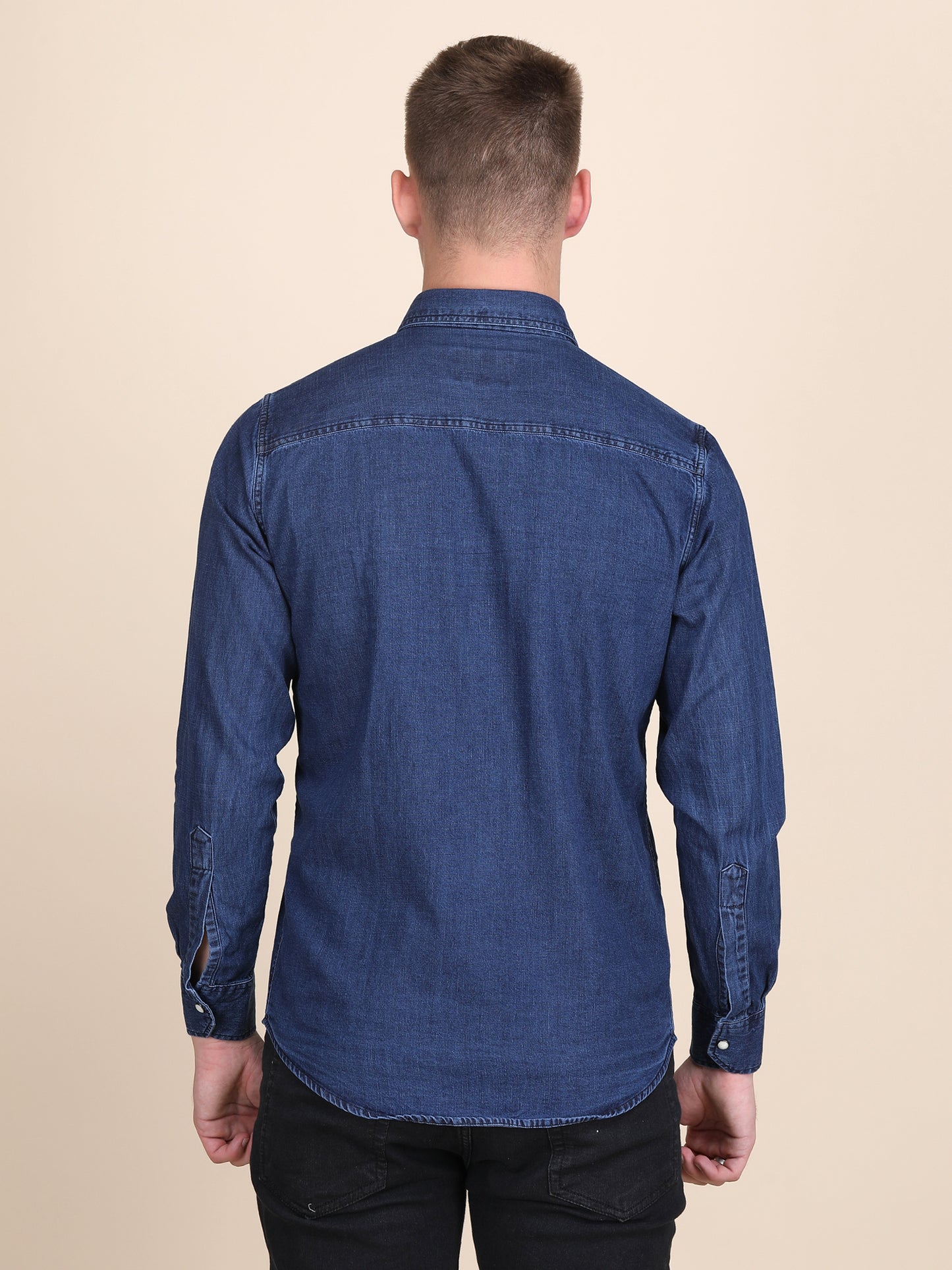 Denim Spread Collar Slim Fit Shirt